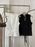 Sleeveless V-neckline Lace Trim Back Tie Blouse